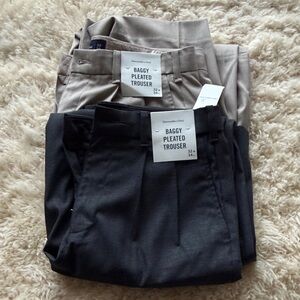 Abercrombie & Fitch Men's Baggy Pleated Trousers - Black and Tan